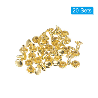 Harfington Uxcell 20 Sets Leather Rivets Gold Tone 6mm Double Cap Brass Rivet Leather Studs
