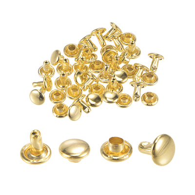 Harfington Uxcell 20 Sets Leather Rivets Gold Tone 6mm Double Cap Brass Rivet Leather Studs