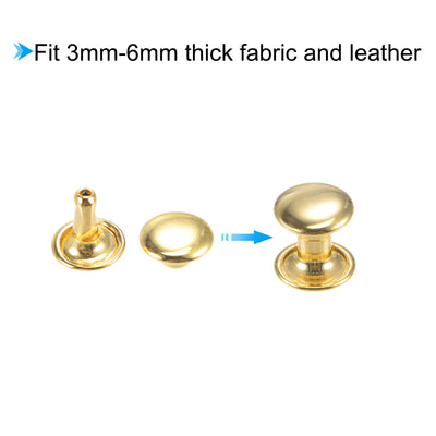 Harfington Uxcell 20 Sets Leather Rivets Gold Tone 8mm Double Cap Brass Rivet Leather Studs