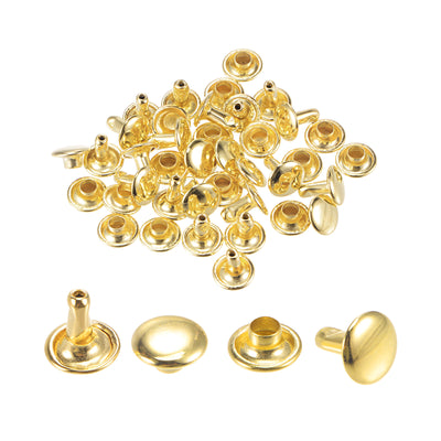Harfington Uxcell 20 Sets Leather Rivets Gold Tone 8mm Double Cap Brass Rivet Leather Studs