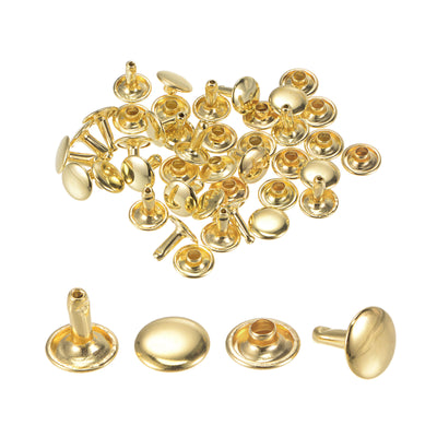 Harfington Uxcell 20 Sets Leather Rivets Gold Tone 10mm Double Cap Brass Rivet Leather Studs