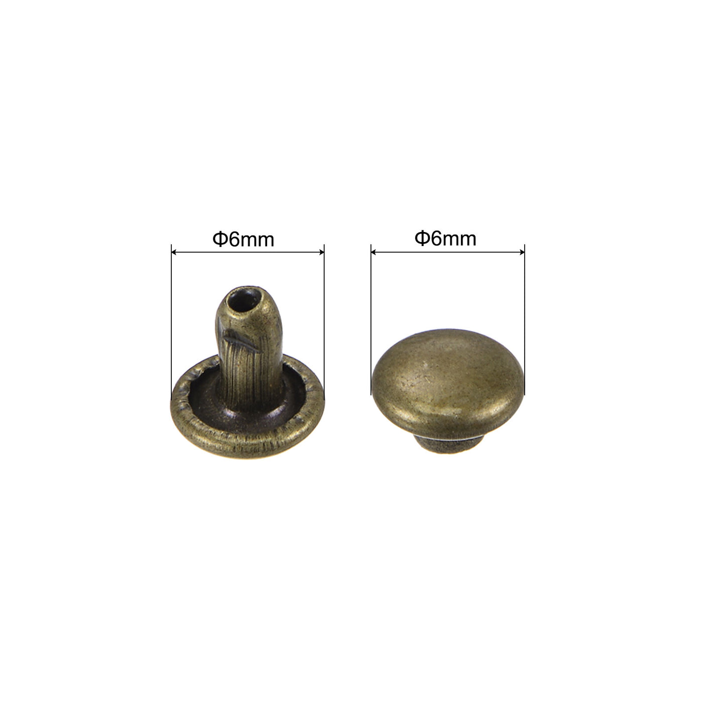 uxcell Uxcell 20 Sets Leather Rivets Bronze Tone 6mm Double Cap Brass Rivet Leather Studs