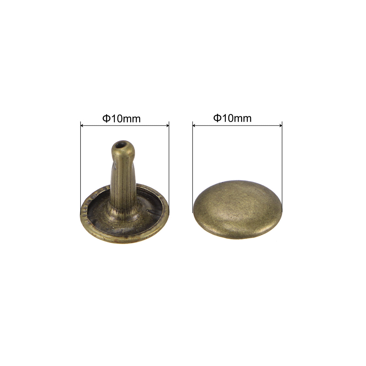 uxcell Uxcell 20 Sets Leather Rivets Bronze Tone 10mm Double Cap Brass Rivet Leather Studs
