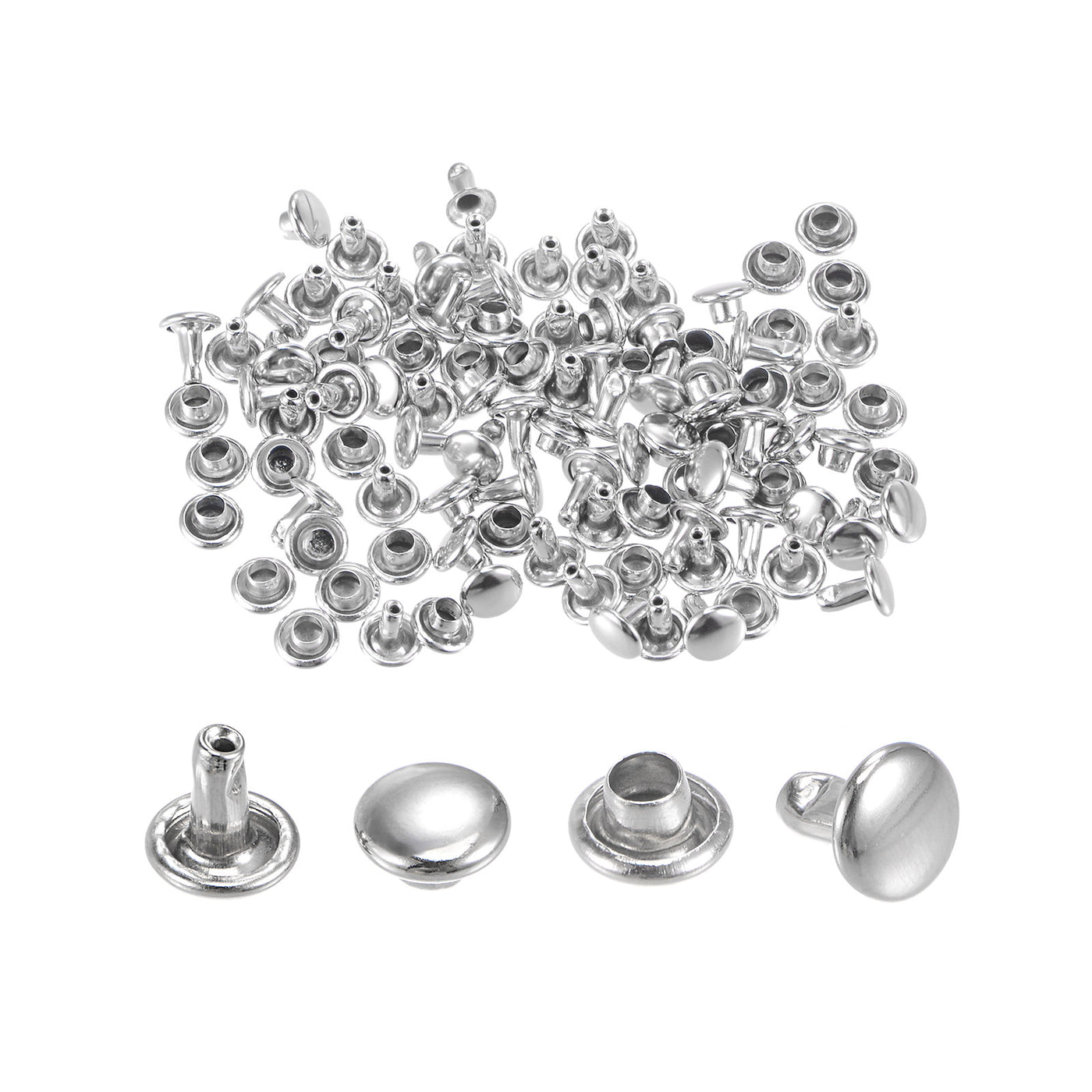 uxcell Uxcell 50 Sets Leather Rivets Silver Tone 6mm Double Cap Brass Rivet Leather Studs