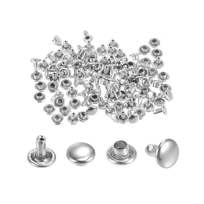Harfington Uxcell 50 Sets Leather Rivets Silver Tone 6mm Double Cap Brass Rivet Leather Studs