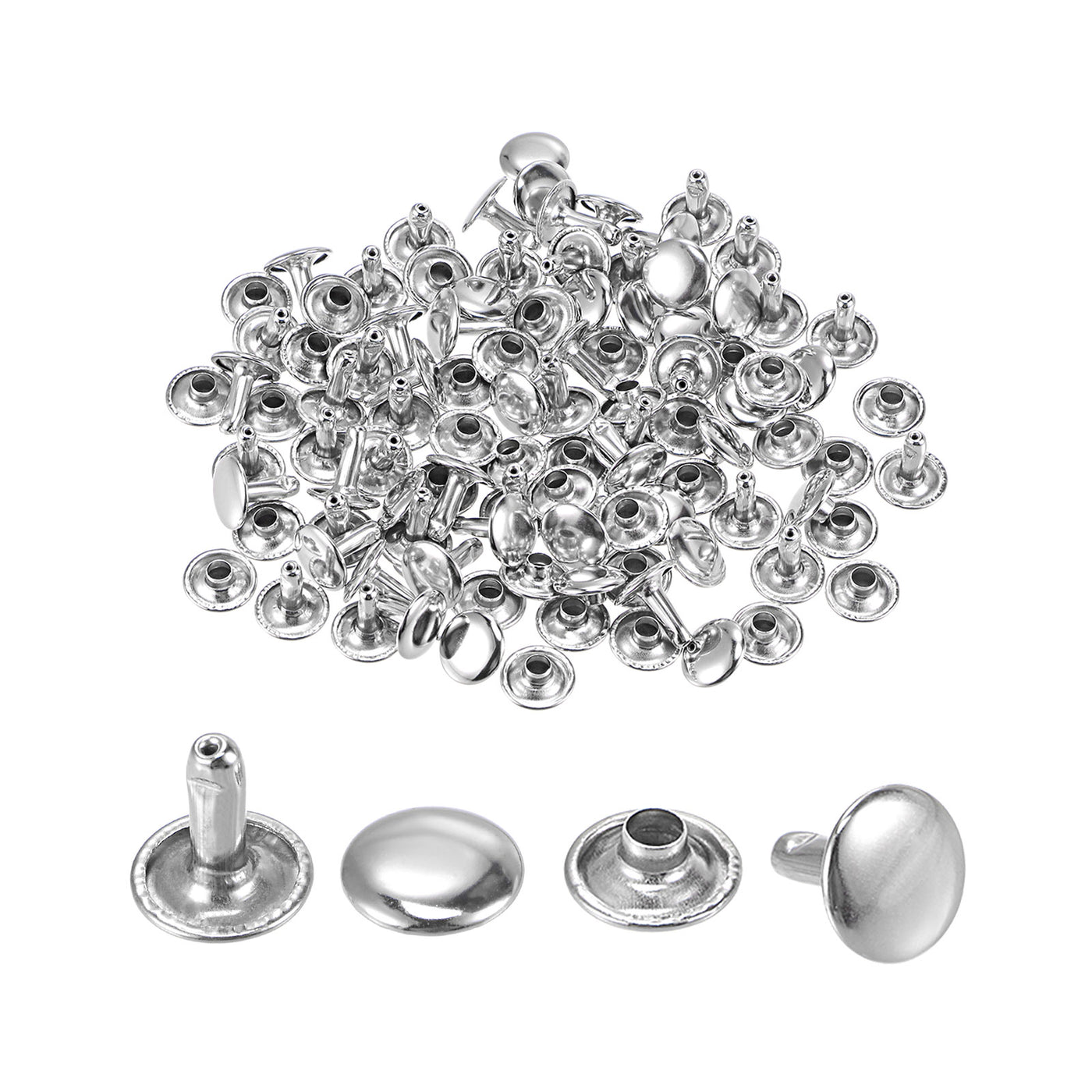 uxcell Uxcell 50 Sets Leather Rivets Silver Tone 10mm Double Cap Brass Rivet Leather Studs