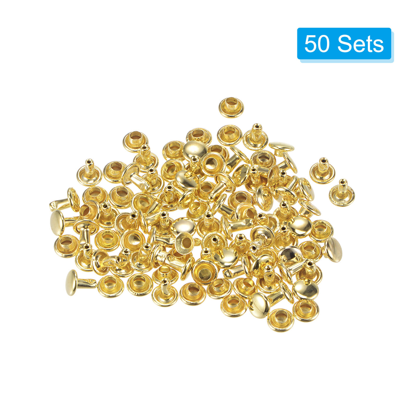 uxcell Uxcell 50 Sets Leather Rivets Gold Tone 6mm Double Cap Brass Rivet Leather Studs