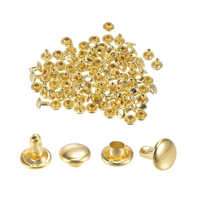 Harfington Uxcell 50 Sets Leather Rivets Gold Tone 6mm Double Cap Brass Rivet Leather Studs