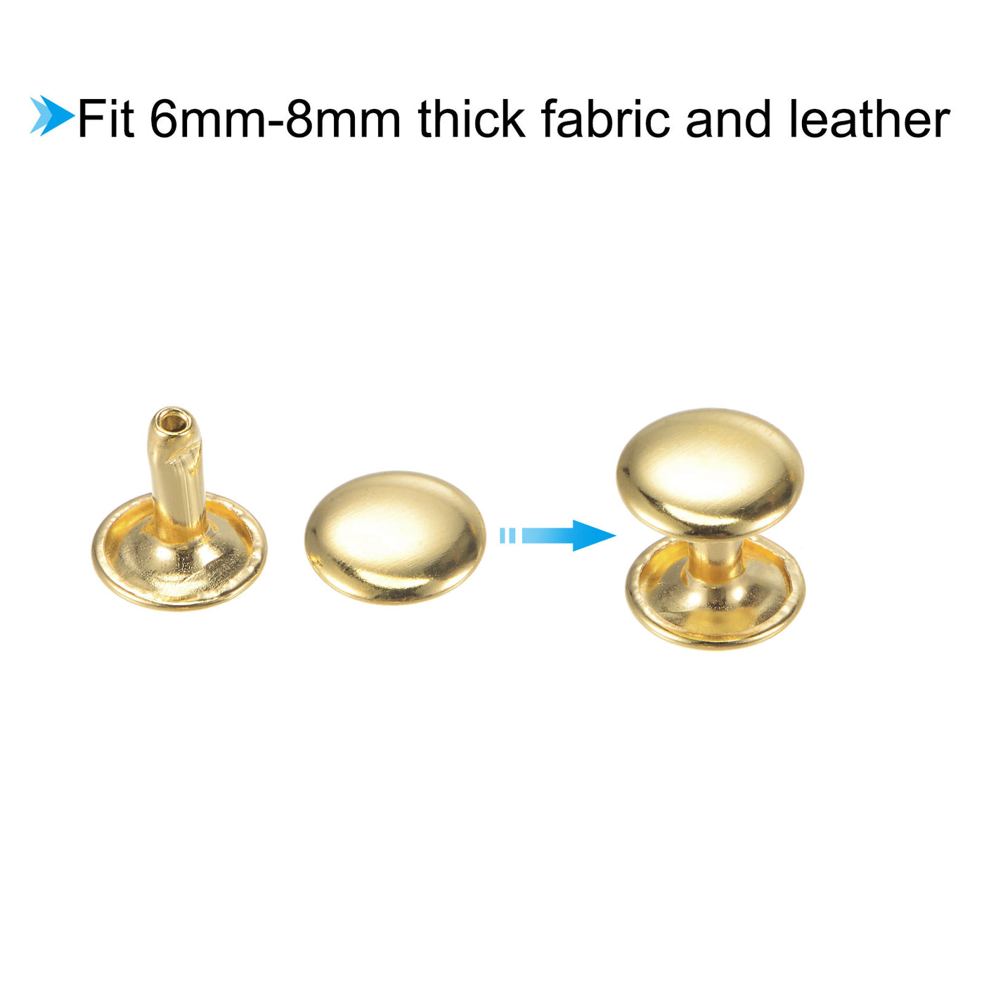 uxcell Uxcell 50 Sets Leather Rivets Gold Tone 10mm Double Cap Brass Rivet Leather Studs