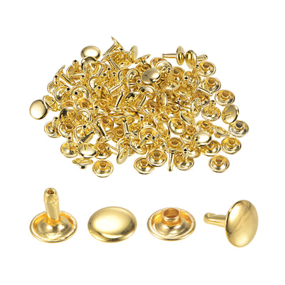 Harfington Uxcell 50 Sets Leather Rivets Gold Tone 10mm Double Cap Brass Rivet Leather Studs