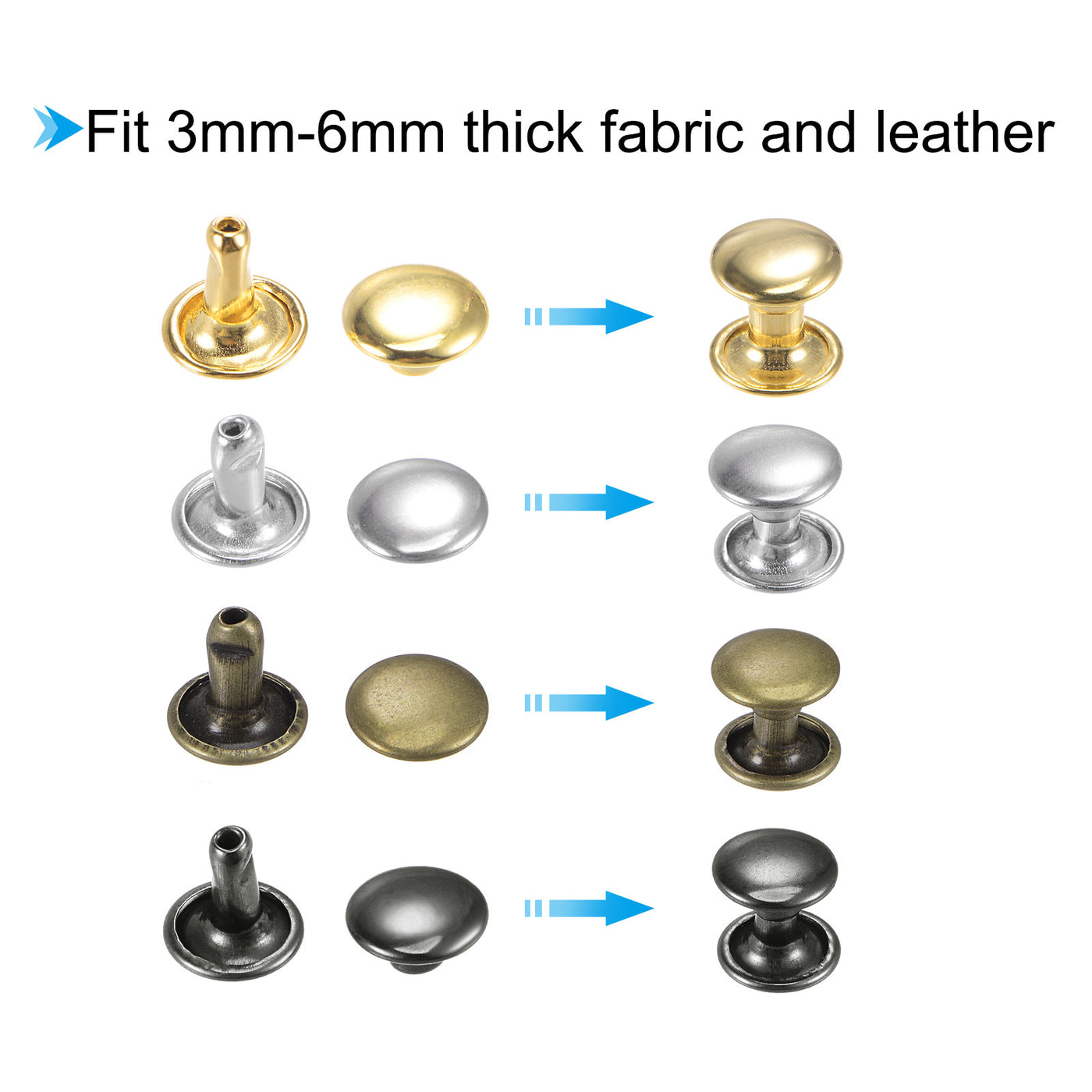 uxcell Uxcell 80 Sets Leather Rivets Kit 4 Colors 8mm Double Cap Brass Rivet Leather Studs
