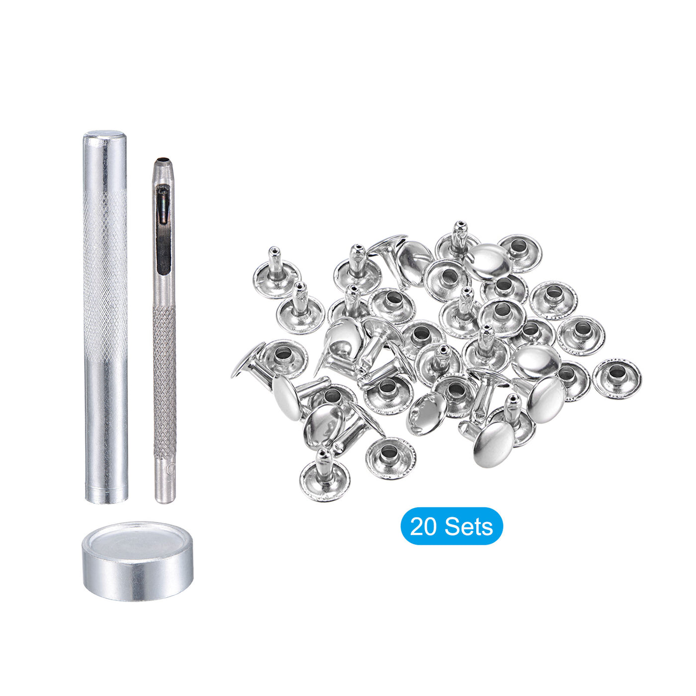 uxcell Uxcell 20 Sets Leather Rivets Silver Tone 10mm Brass Rivet Studs with Setting Tools