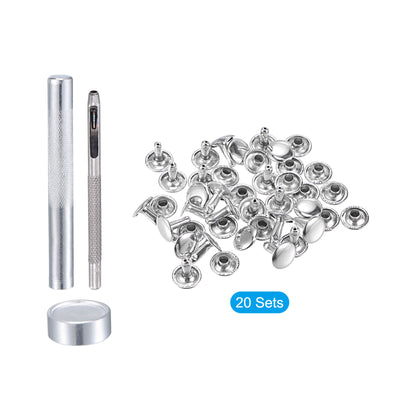 Harfington Uxcell 20 Sets Leather Rivets Silver Tone 10mm Brass Rivet Studs with Setting Tools