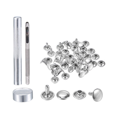 Harfington Uxcell 20 Sets Leather Rivets Silver Tone 10mm Brass Rivet Studs with Setting Tools
