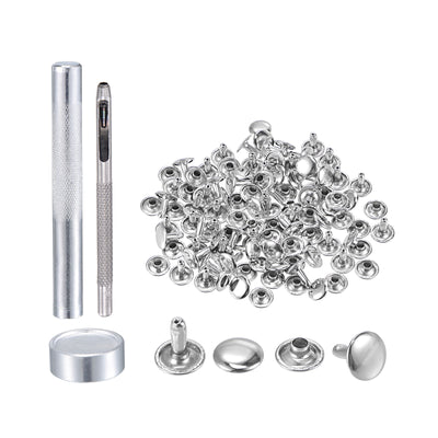 Harfington Uxcell 50 Sets Leather Rivets Silver Tone 10mm Brass Rivet Studs with Setting Tools