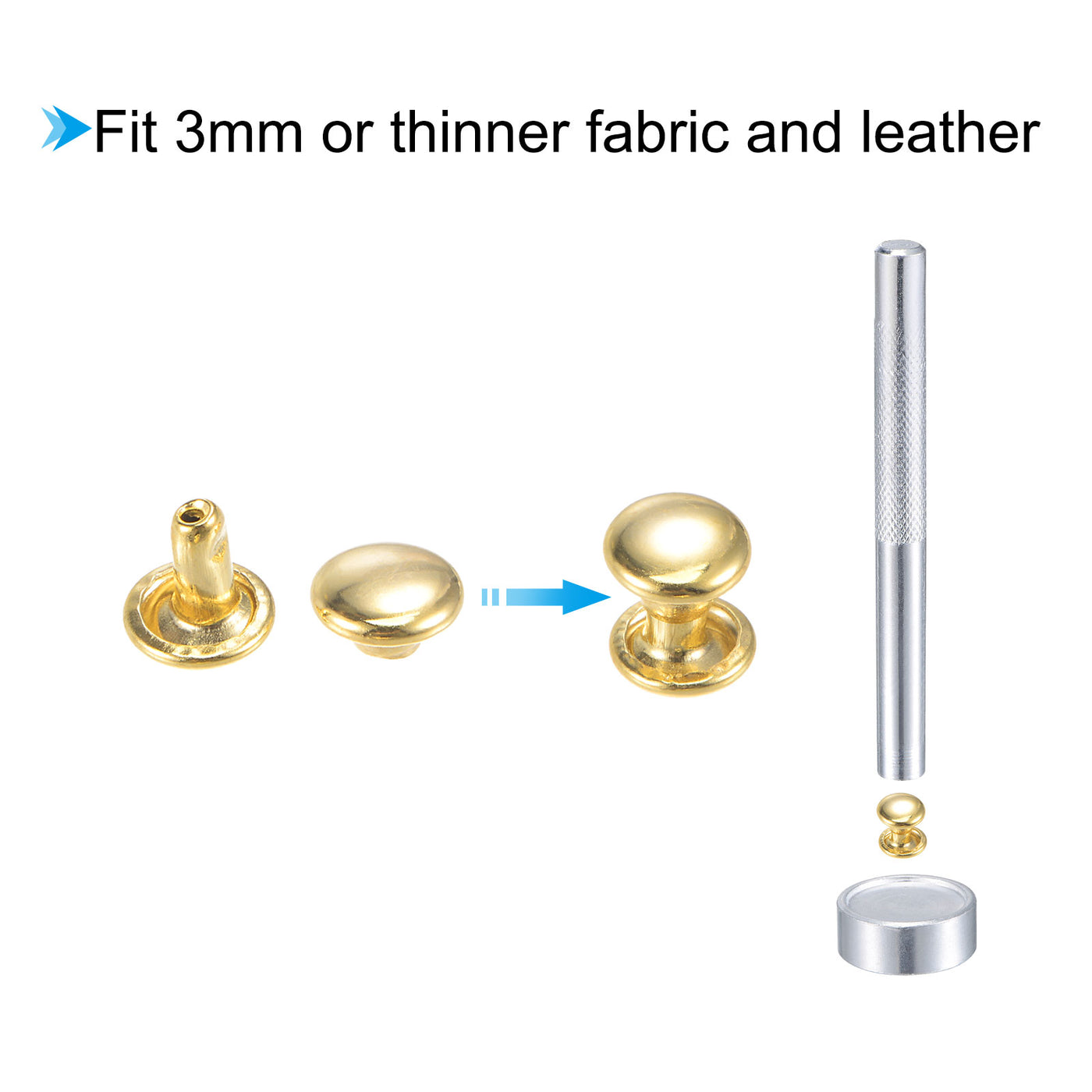 uxcell Uxcell 50 Sets Leather Rivets Gold Tone 6mm Brass Rivet Studs with Setting Tools