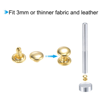 Harfington Uxcell 50 Sets Leather Rivets Gold Tone 6mm Brass Rivet Studs with Setting Tools