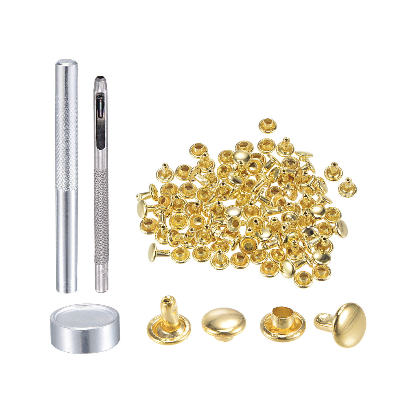 uxcell Uxcell 50 Sets Leather Rivets Gold Tone 6mm Brass Rivet Studs with Setting Tools