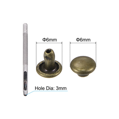 Harfington Uxcell 50 Sets Leather Rivets Bronze Tone 6mm Brass Rivet Studs with Setting Tools