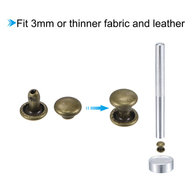Harfington Uxcell 50 Sets Leather Rivets Bronze Tone 6mm Brass Rivet Studs with Setting Tools