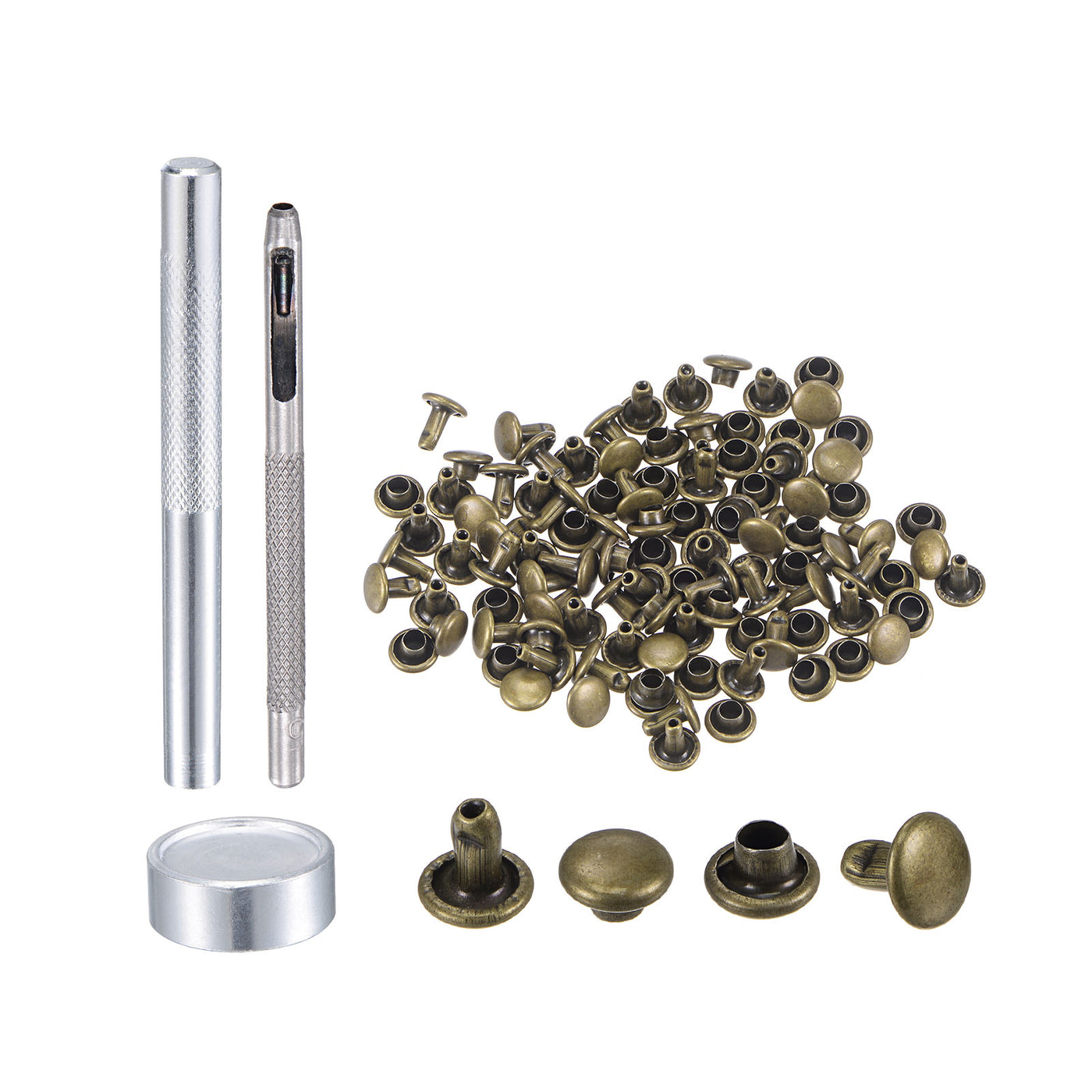 uxcell Uxcell 50 Sets Leather Rivets Bronze Tone 6mm Brass Rivet Studs with Setting Tools