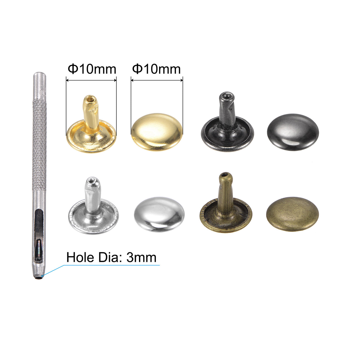 uxcell Uxcell 80 Sets Leather Rivets Kit 4 Colors 10mm Brass Rivet Studs with Setting Tools