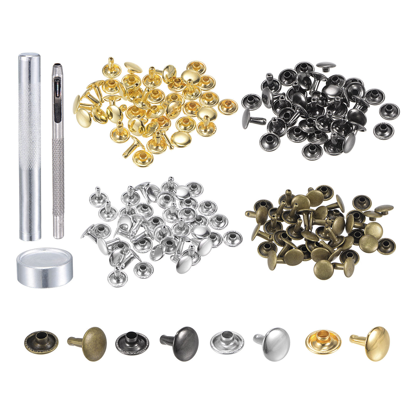 uxcell Uxcell 80 Sets Leather Rivets Kit 4 Colors 10mm Brass Rivet Studs with Setting Tools