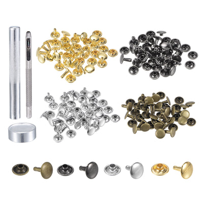 Harfington Uxcell 80 Sets Leather Rivets Kit 4 Colors 10mm Brass Rivet Studs with Setting Tools