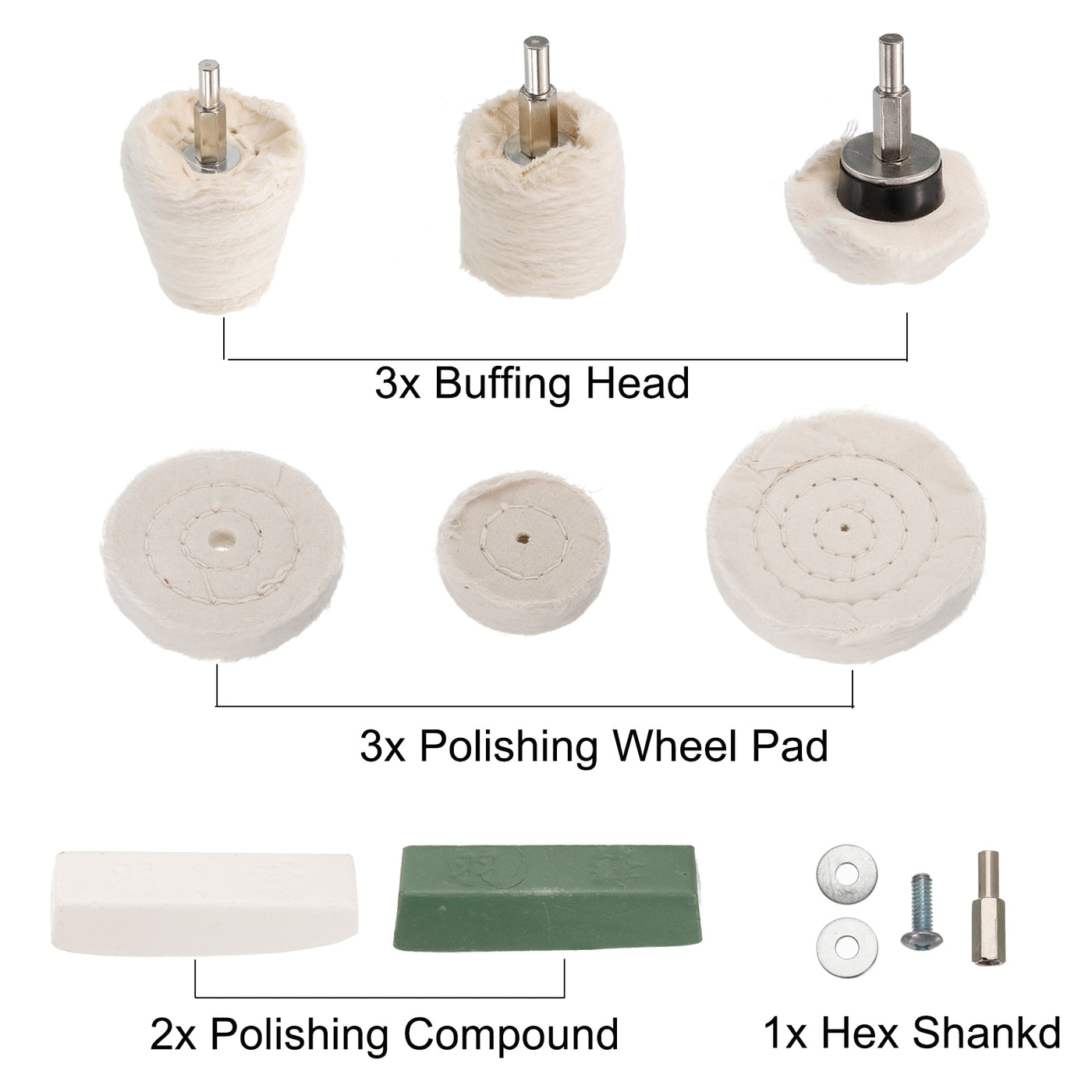 uxcell Uxcell Buffing Pad Wheel Kit, Cone/Cylindrica/Mushroom Shape Cotton Polished Wheels with Polishing Compound and 1/4" Hex Shank