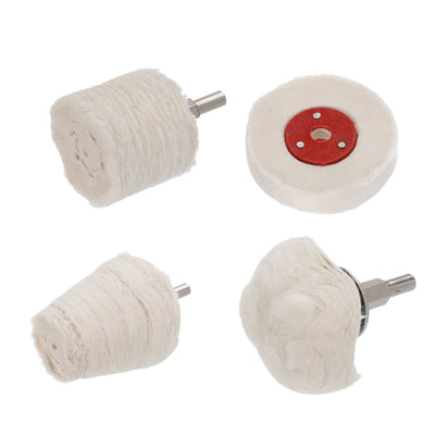 Harfington Uxcell Buffing Wheel & Polish Pad Set, Cone/Cylindrica/Mushroom Shape Cotton Polished Wheels with Microfiber Towel, Polishing Compounds