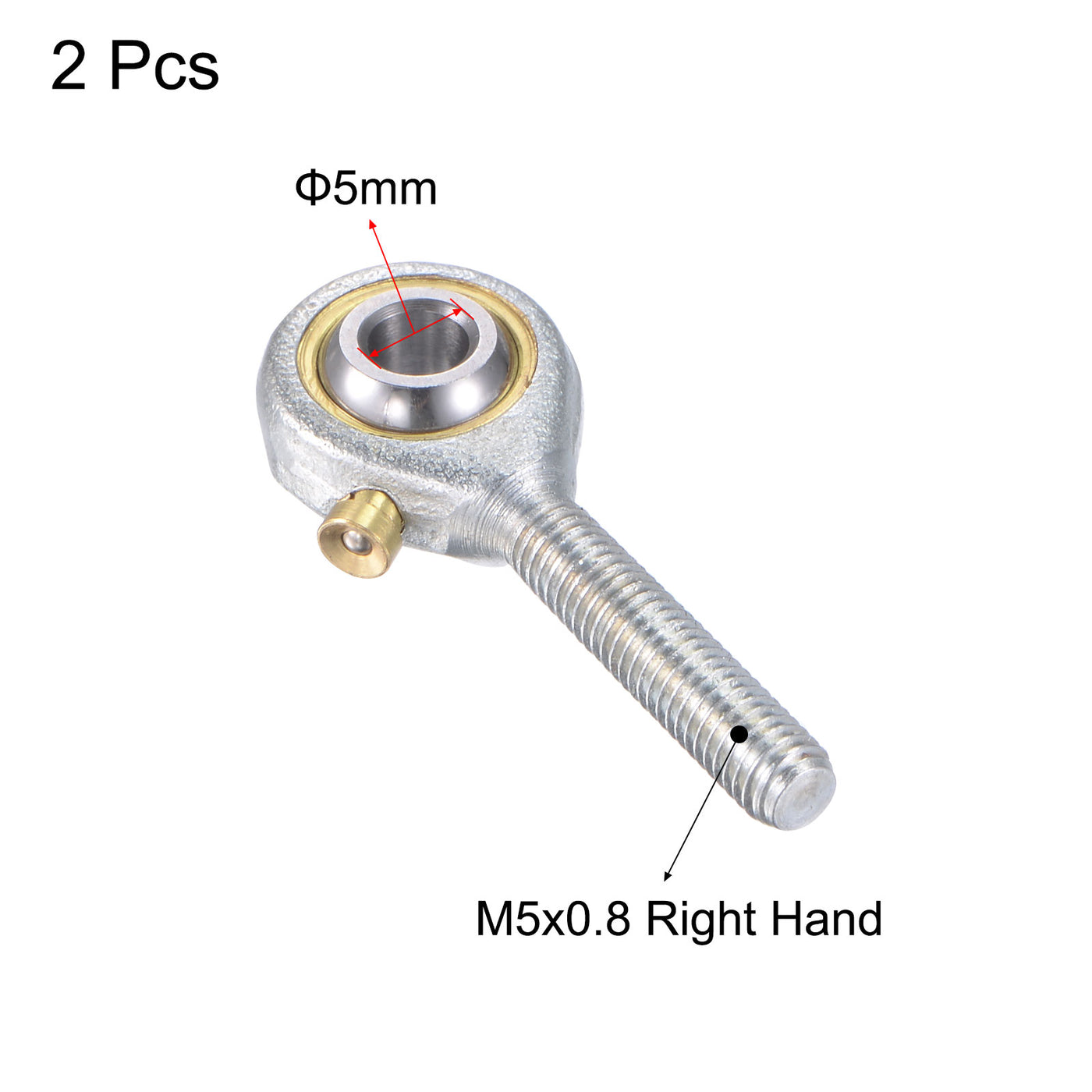 uxcell Uxcell 2pcs POS5 Rod End Bearing 5mm Bore Self-lubricated M5x0.8 Right Hand Male Thread