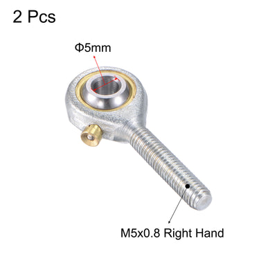 Harfington Uxcell 2pcs POS5 Rod End Bearing 5mm Bore Self-lubricated M5x0.8 Right Hand Male Thread
