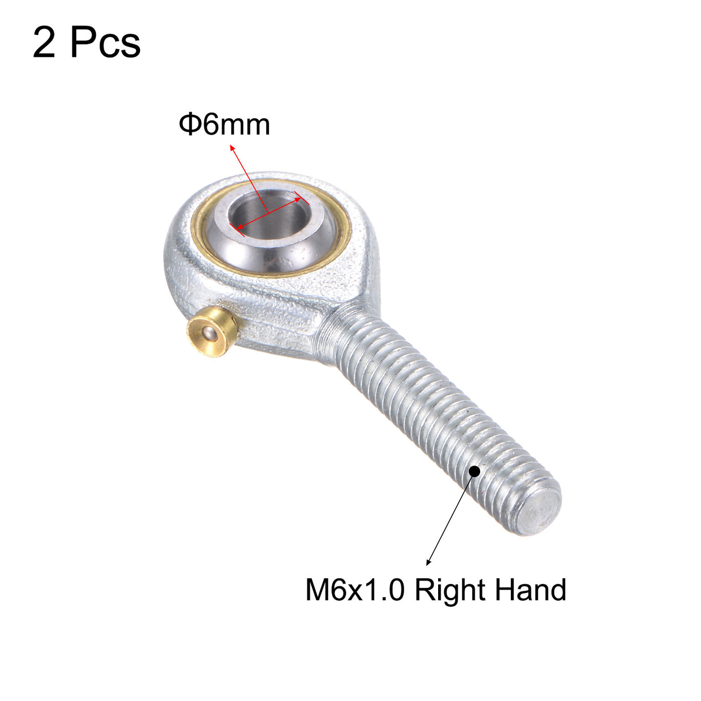 uxcell Uxcell 2pcs POS6 Rod End Bearing 6mm Bore Self-lubricated M6x1.0 Right Hand Male Thread