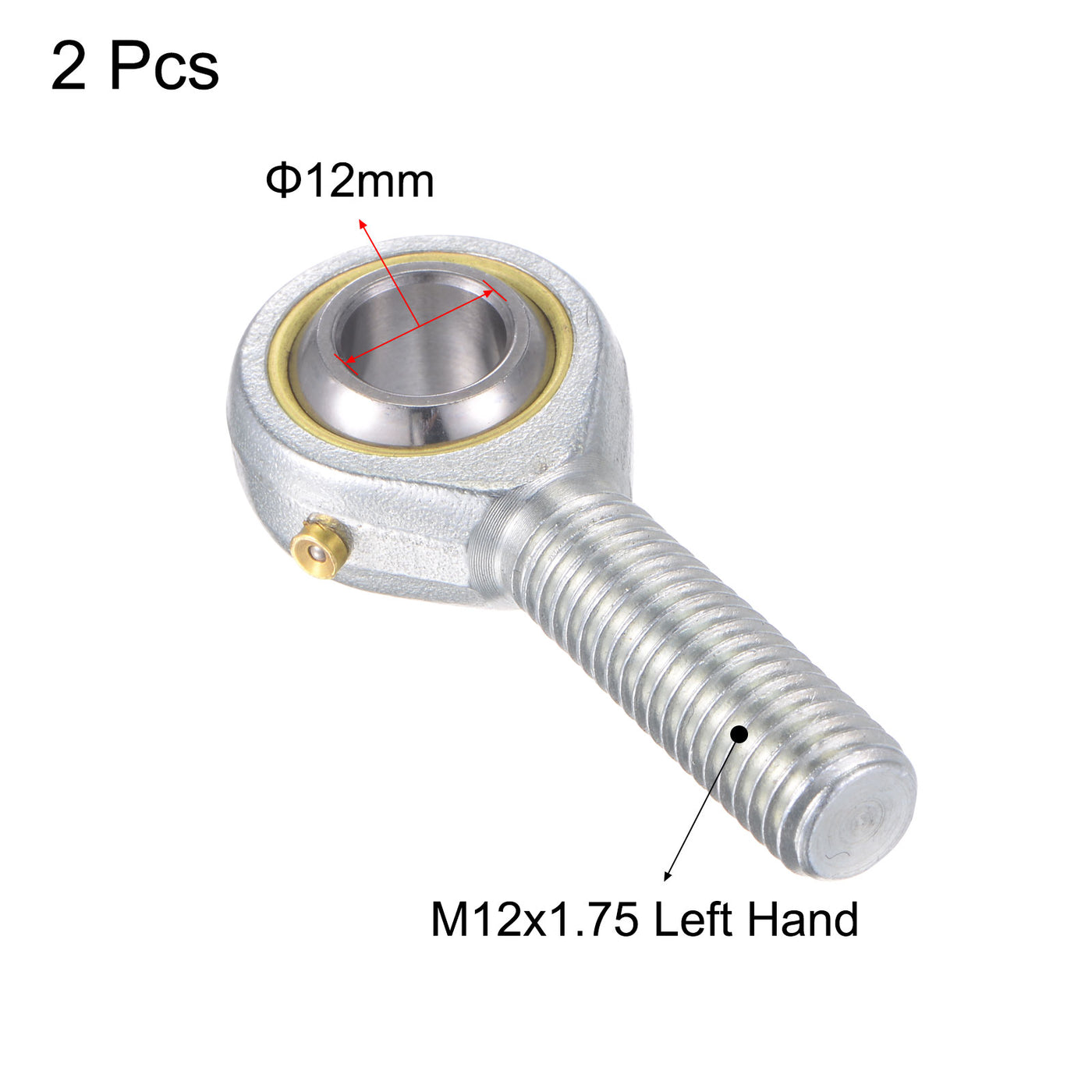 uxcell Uxcell 2pcs POS12 Rod End Bearing 12mm Bore Self-lubricated M12 Left Hand Male Thread