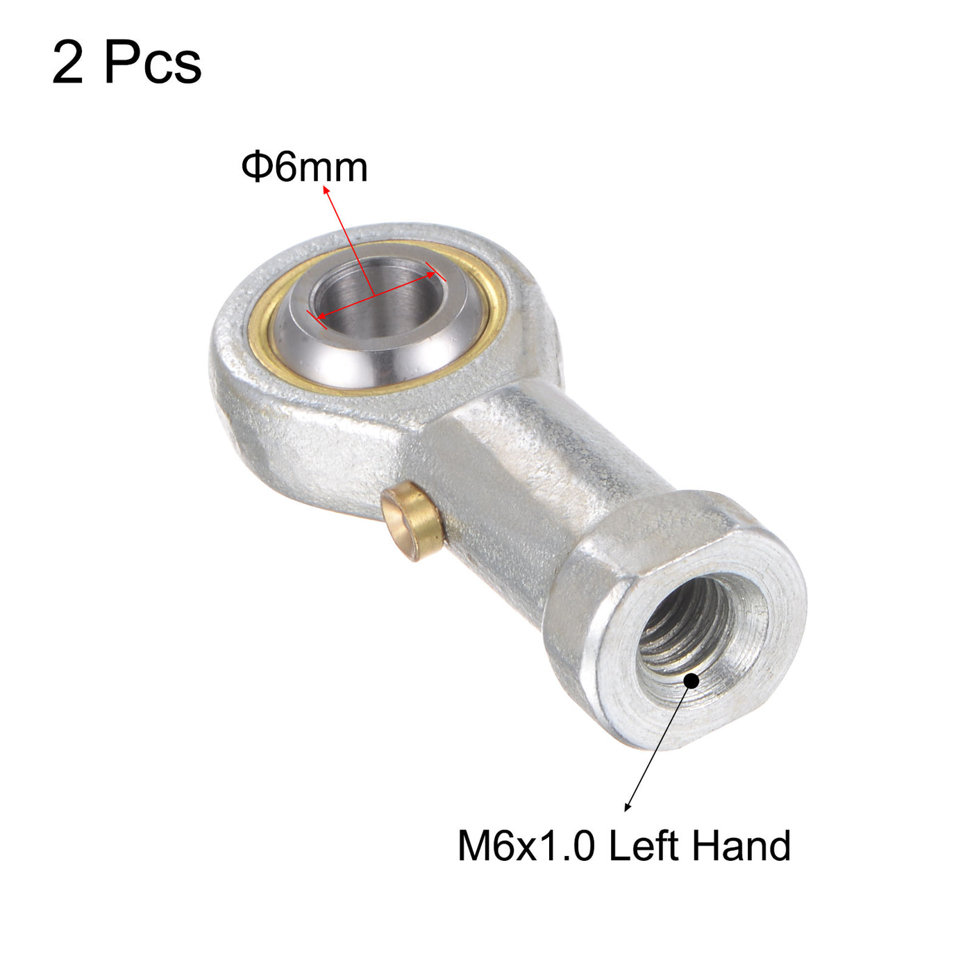 uxcell Uxcell 2pcs PHS6 Rod End Bearing 6mm Bore Self-lubricated M6 Left Hand Female Thread