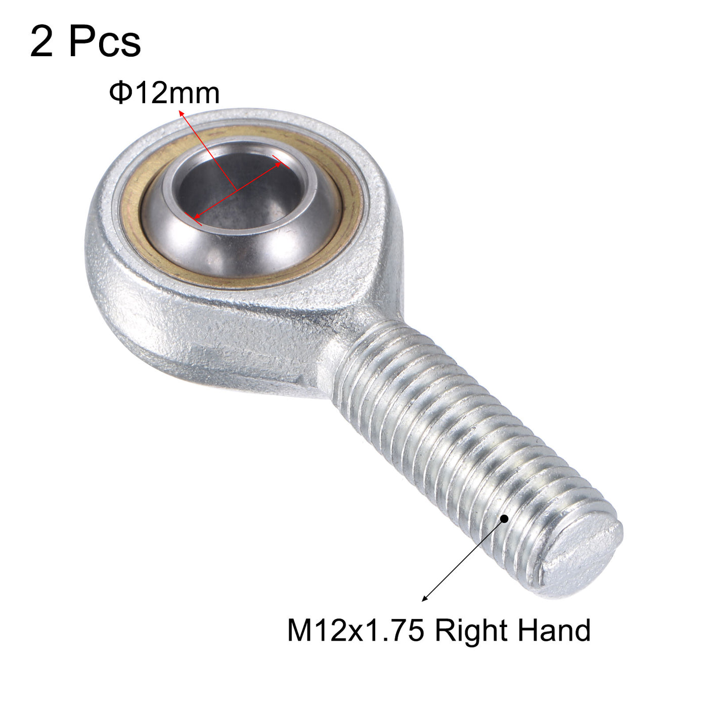 uxcell Uxcell 2pcs SA12TK POSA12 Rod End Bearing 12mm Bore M12x1.75 Right Hand Male Thread