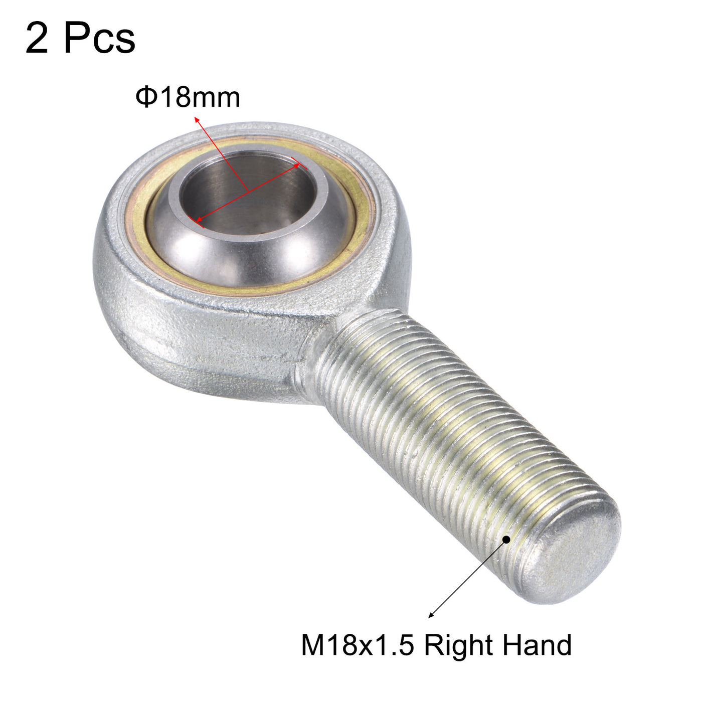 uxcell Uxcell 2pcs SA18TK POSA18 Rod End Bearing 18mm Bore M18x1.5 Right Hand Male Thread