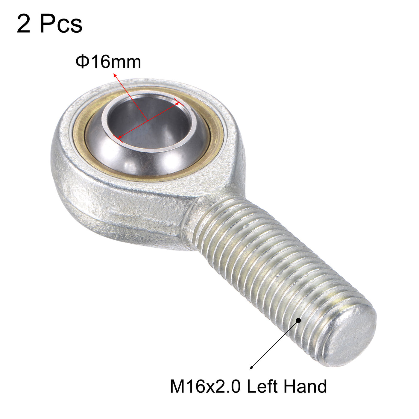 uxcell Uxcell 2pcs SA16TK POSA16 Rod End Bearing 16mm Bore M16x2.0 Left Hand Male Thread