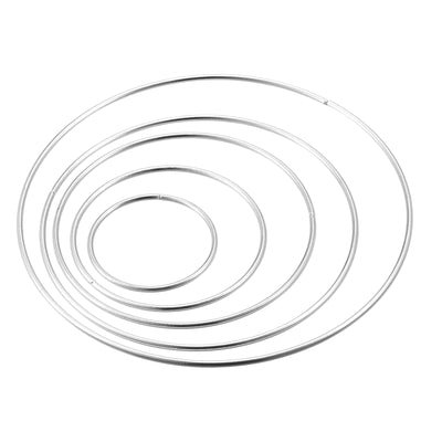 Harfington Uxcell Metal O Rings 50mm 75mm 100mm 120mm 150mm Non-Welded Hoops Silver Tone 10pcs