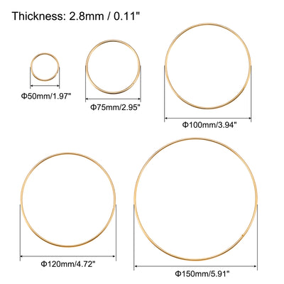 Harfington Uxcell Metal O Rings 50mm 75mm 100mm 120mm 150mm Non-Welded Hoops Gold Tone 10pcs