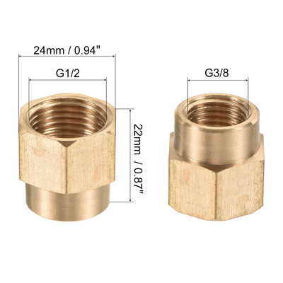Harfington Brass Reducer Pipe Fitting G1/2 x G3/8 Female Thread Hex Coupling Connector Adapter