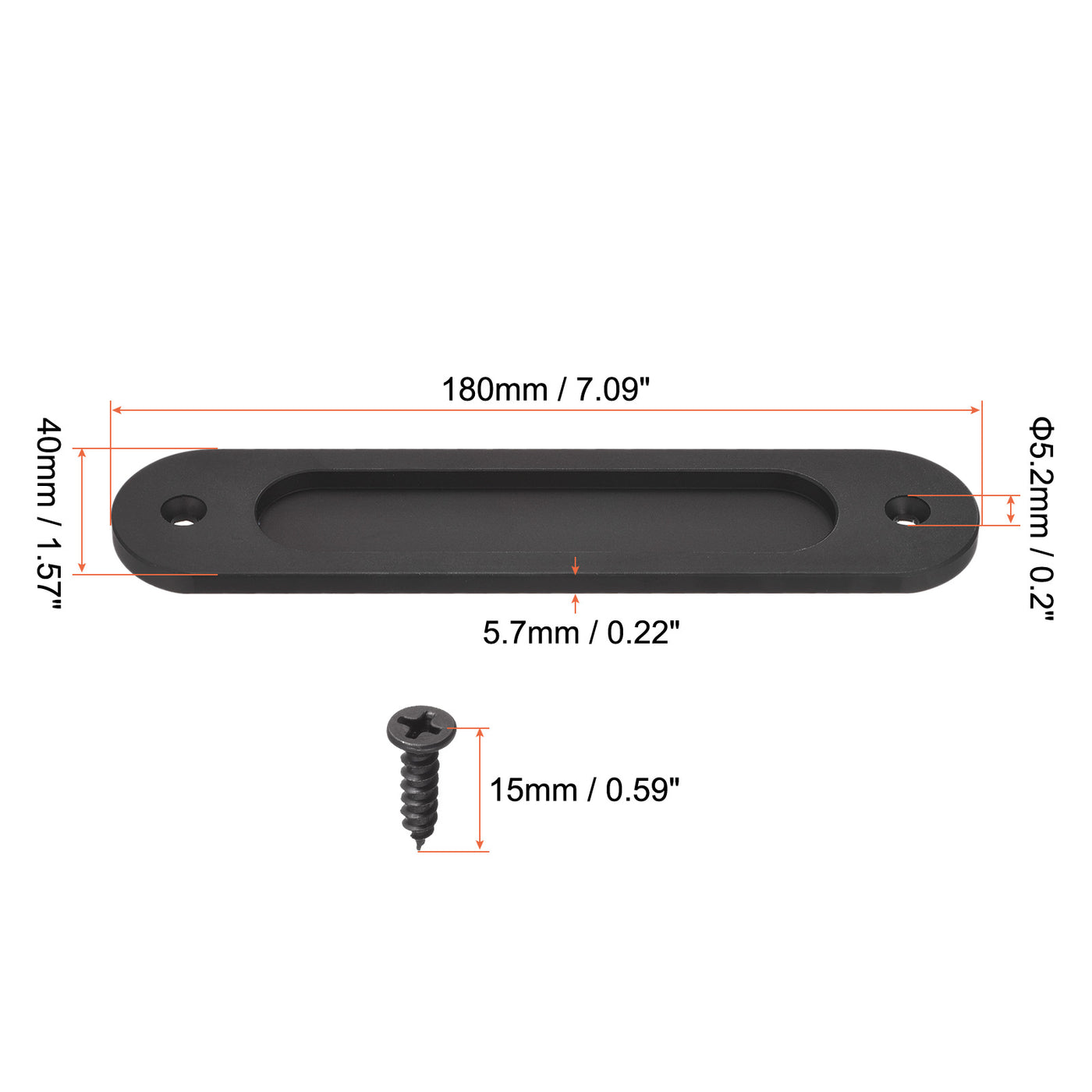 uxcell Uxcell Finger Flush Pull Handle 180x40x5.7mm Oval for Drawer Door Black 2pcs
