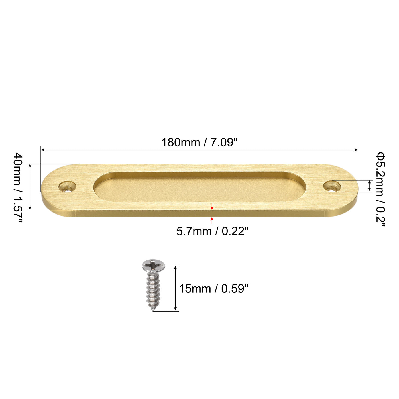 uxcell Uxcell Finger Flush Pull Handle 180x40x5.7mm Oval for Drawer Door Bright Gold