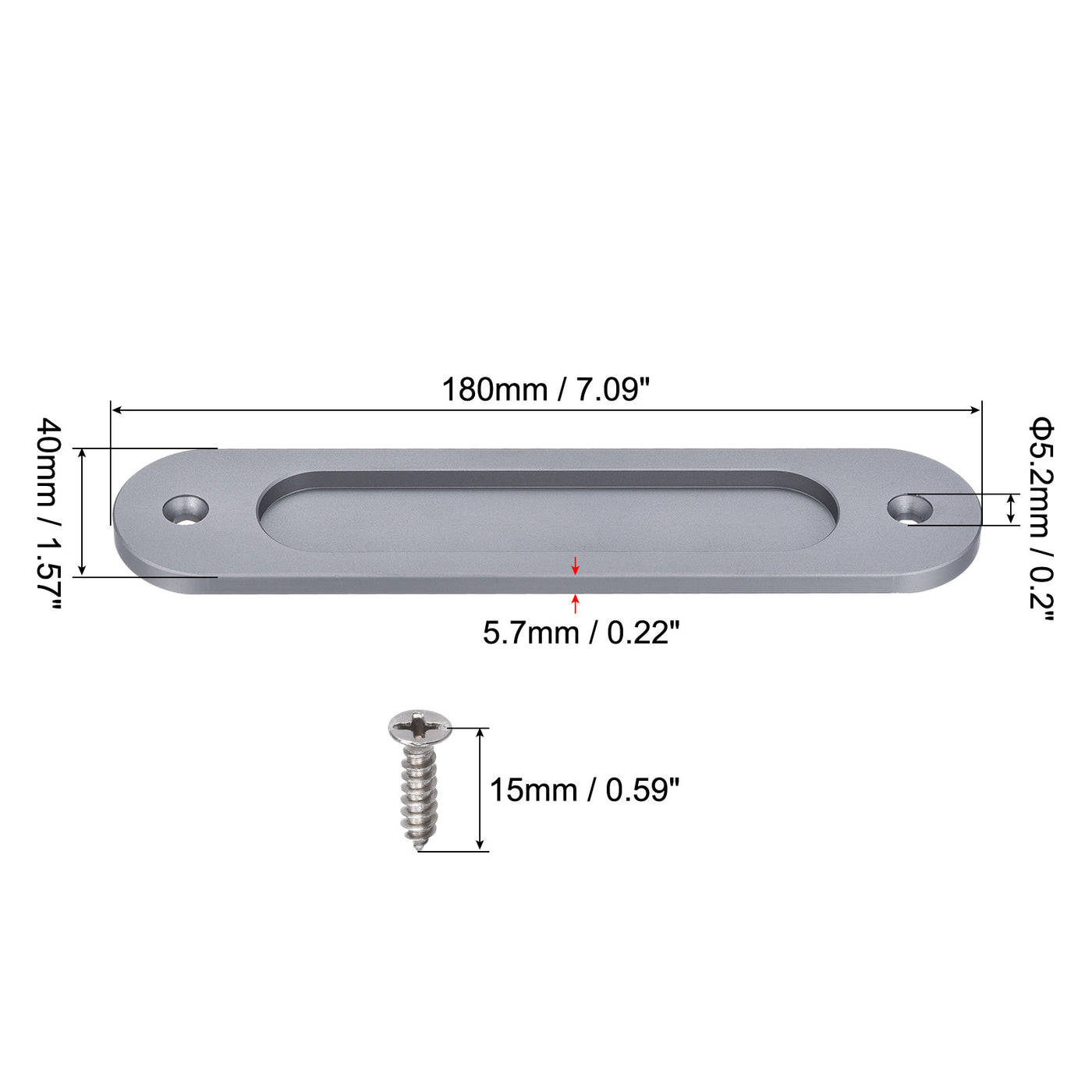 uxcell Uxcell Finger Flush Pull Handle 180x40x5.7mm Oval for Drawer Door Grey