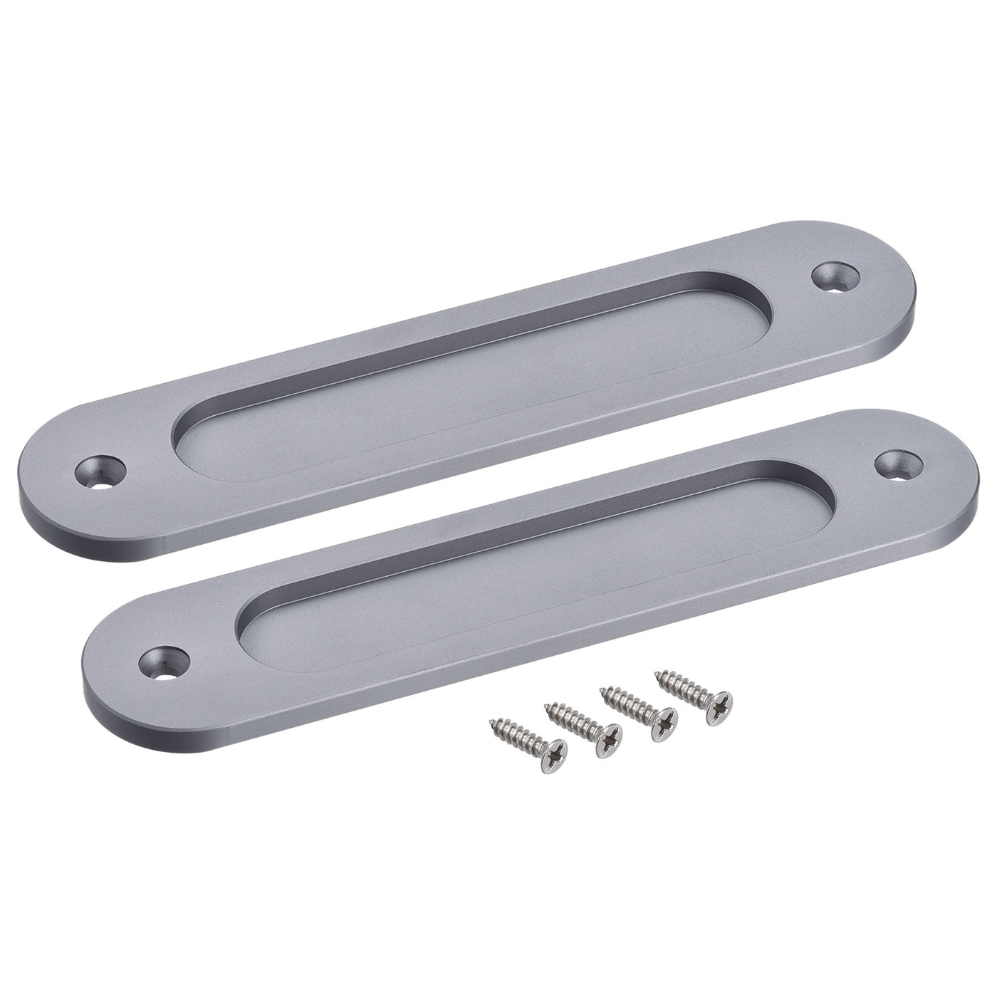 uxcell Uxcell Finger Flush Pull Handle 180x40x5.7mm Oval for Drawer Door Grey 2pcs