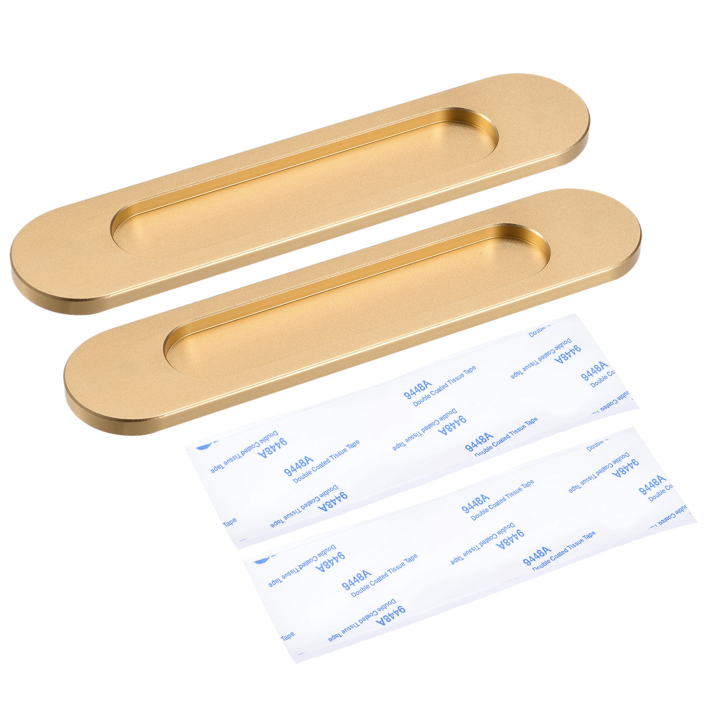 uxcell Uxcell Finger Flush Pull Handle 180x40x5.7mm Oval with Sticker Matte Gold 2pcs