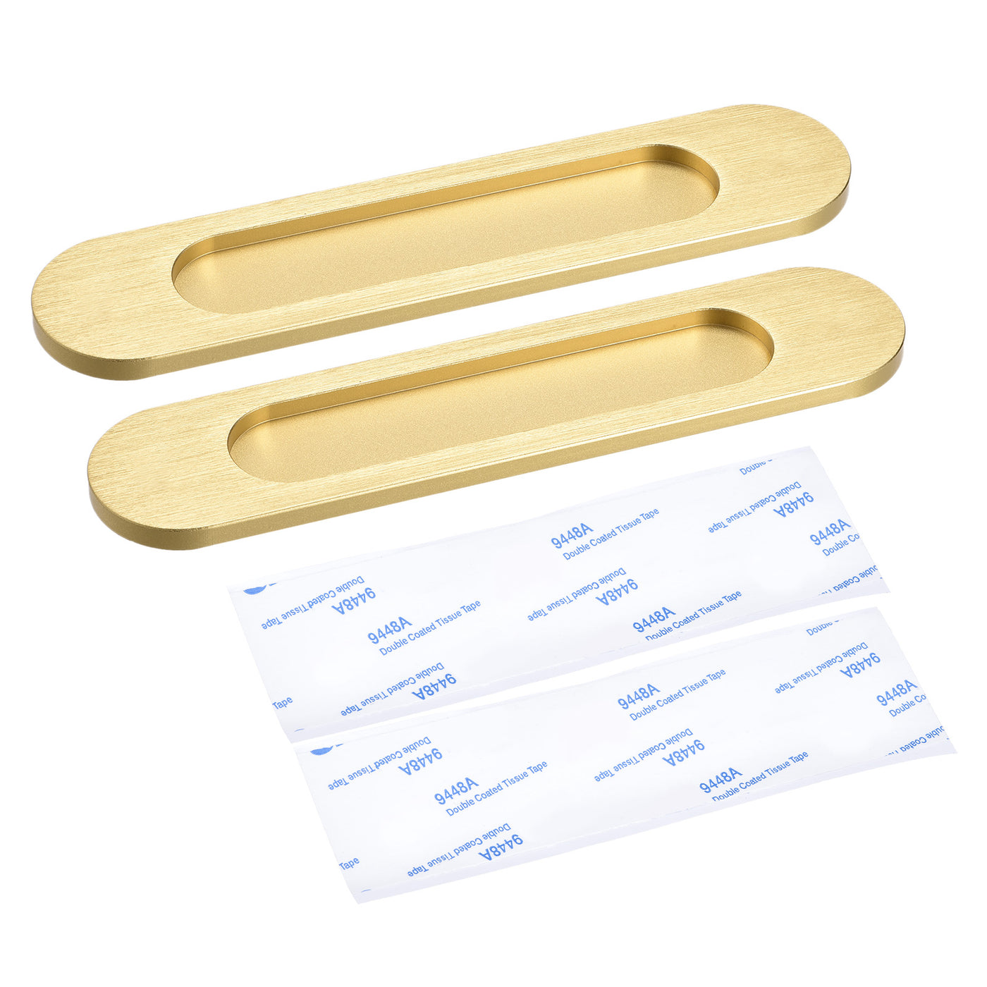 uxcell Uxcell Finger Flush Pull Handle 180x40x5.7mm Oval with Sticker Bright Gold 2pcs