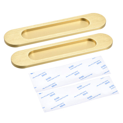 Harfington Uxcell Finger Flush Pull Handle 180x40x5.7mm Oval with Sticker Bright Gold 2pcs