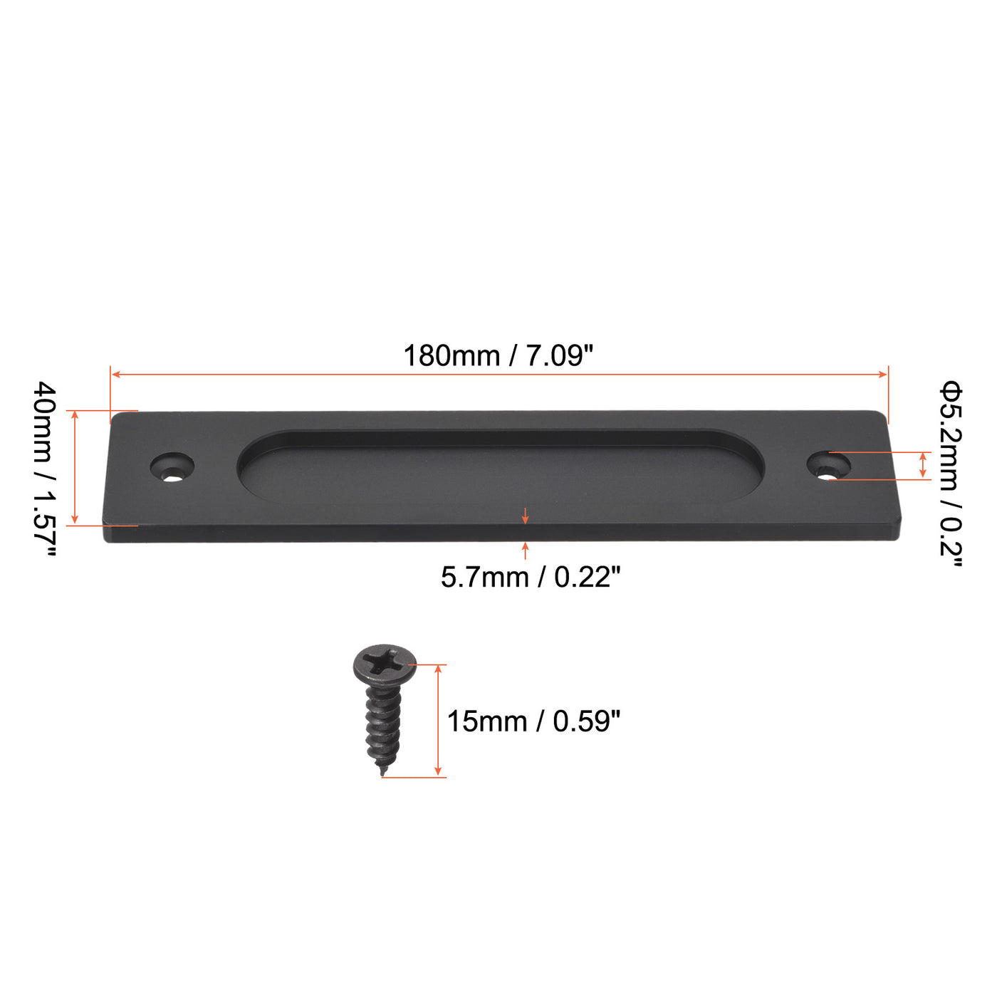 uxcell Uxcell Finger Flush Pull Handle 180x40x5.7mm Rectangle for Drawer Door Black 2pcs