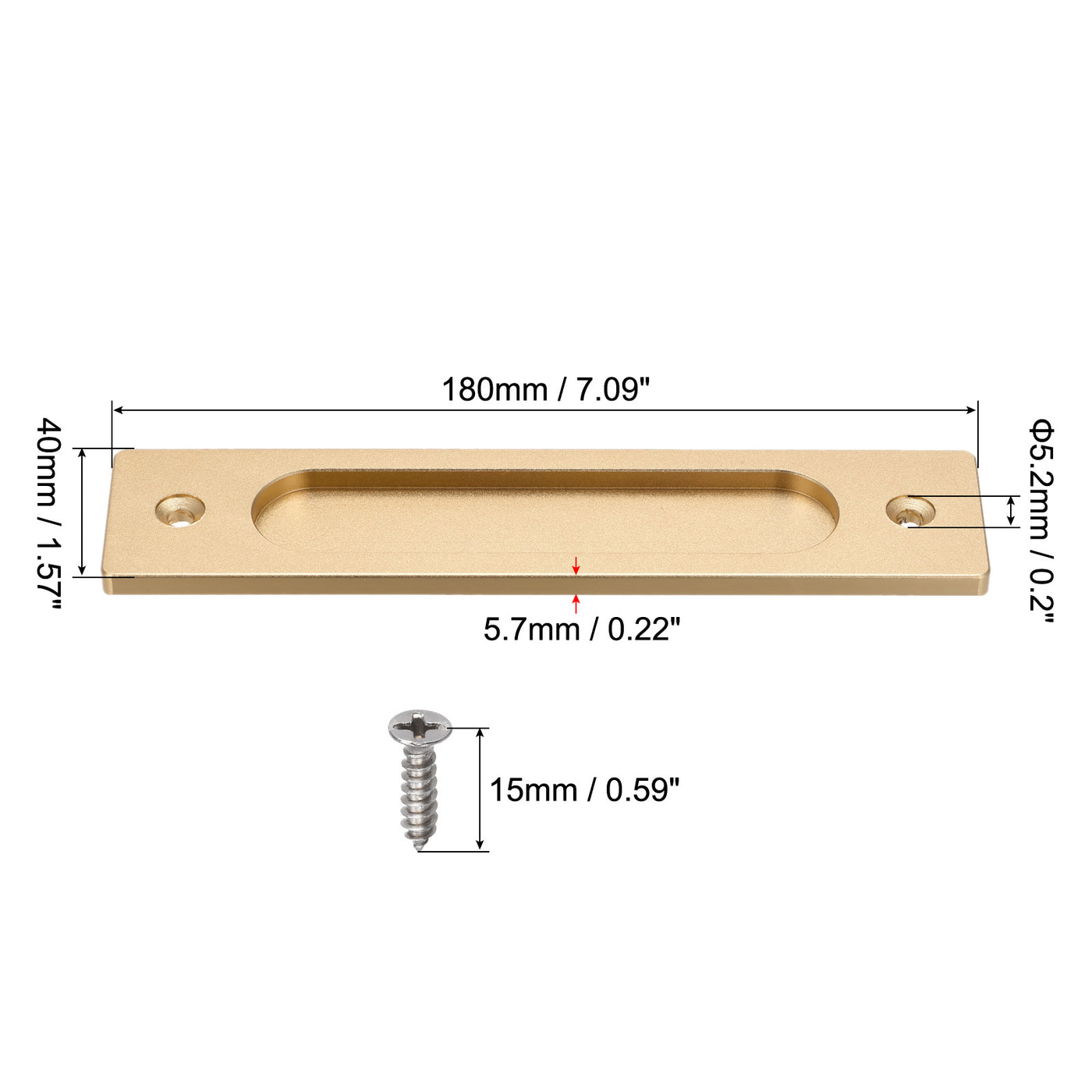 uxcell Uxcell Finger Flush Pull Handle 180x40x5.7mm Rectangle for Drawer Door Matte Gold